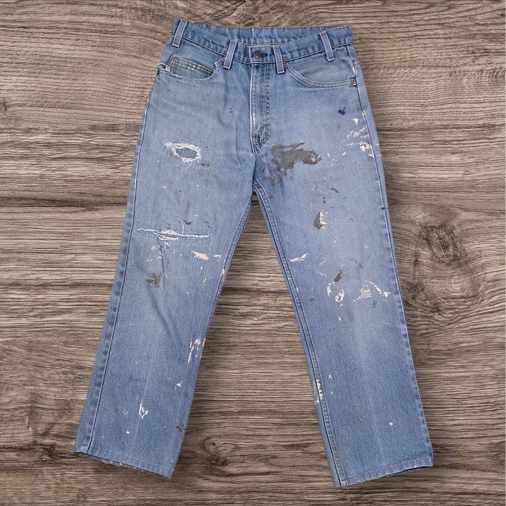 Vintage Levis 505 Orange Tab Distressed Men 32x26 Paint Splatter Jeans Light
